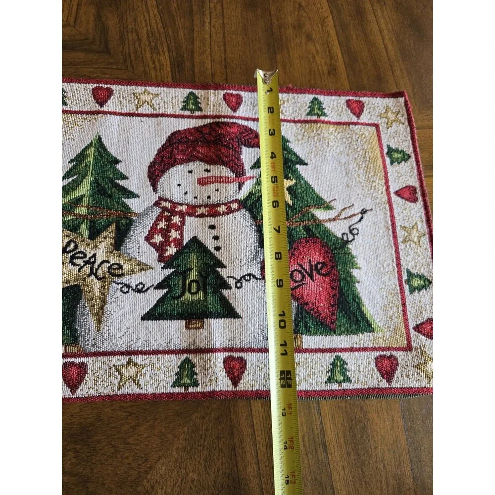 Christmas Snowman Tapestry Placemats Set of 4 Peace Joy Love Holiday Table Decor